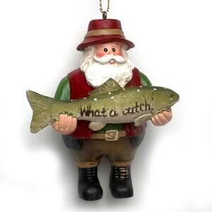 Christmas Ornament Santa Holding Fish What A Catch 3 Inches Tall